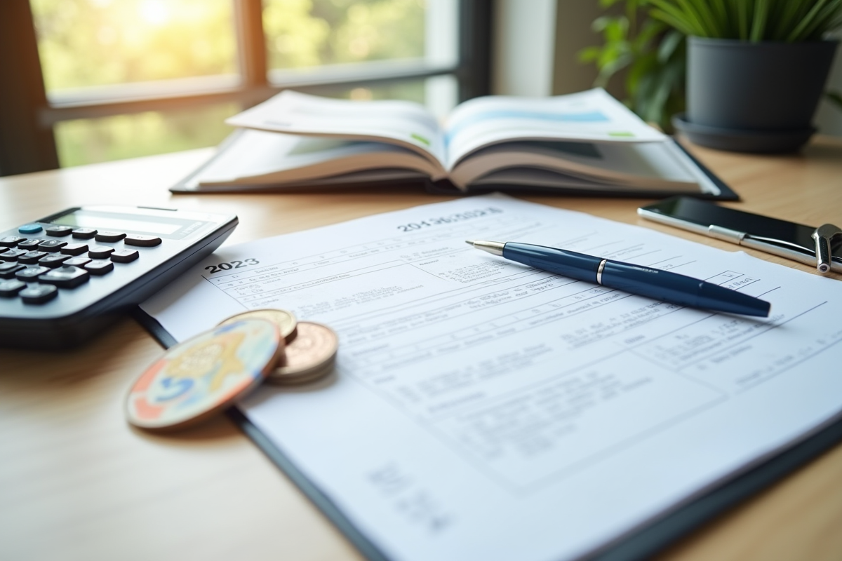 Bureau avec formulaires et calculatrice pour permis moto