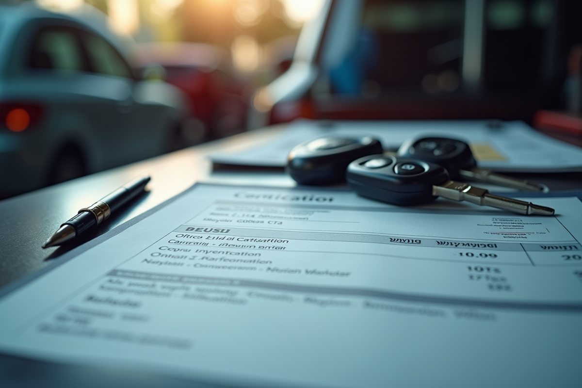 Certificat et facture d inspection sur le tableau de bord de voiture