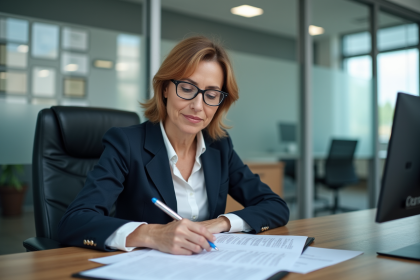 Femme d affaires concentrée à son bureau d entreprise