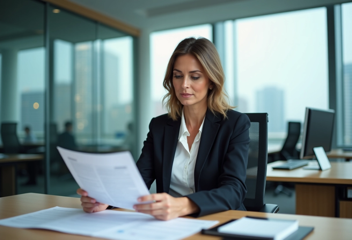 Femme d affaires concentrée à son bureau d entreprise