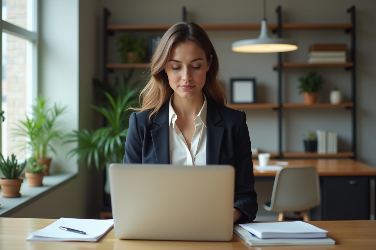 Femme professionnelle consultant une assurance en ligne
