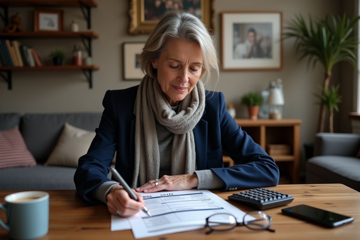 Femme lisant facture de formation BSR à la maison