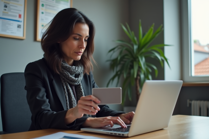 Femme avec carte grise dans un bureau fran&ccedil;ais