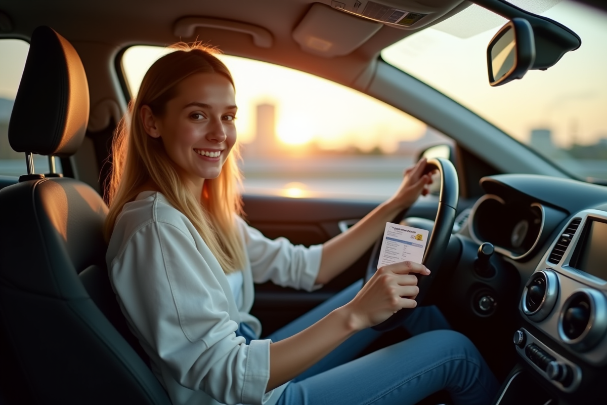Jeune conducteur avec permis dans une voiture moderne
