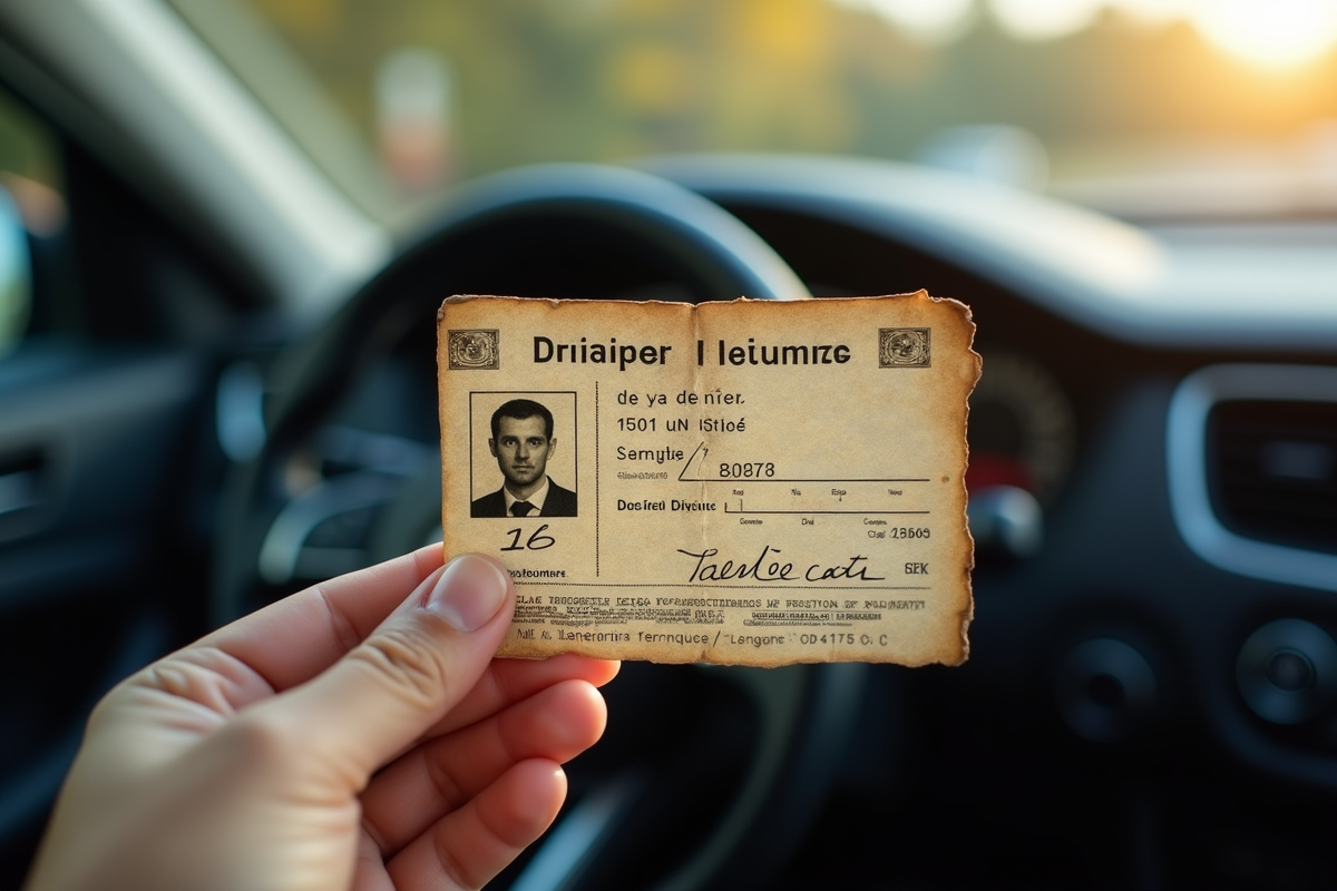 Main tenant un ancien permis de conduire français en papier