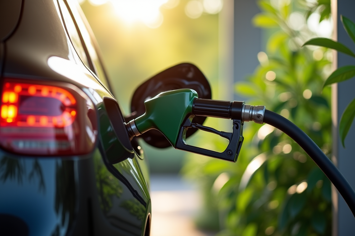 Buse de carburant retirée d une voiture dans une station verte et écologique