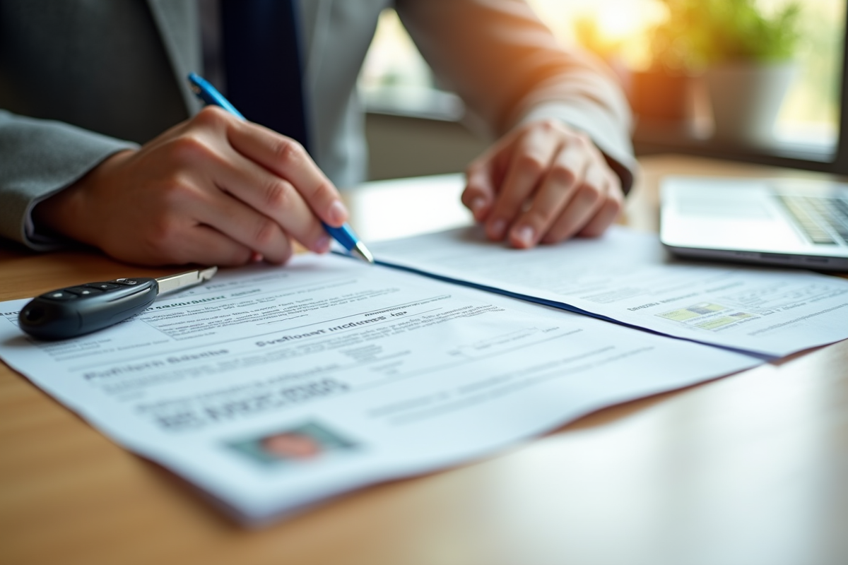 Personne organisant des documents officiels pour immatriculation voiture