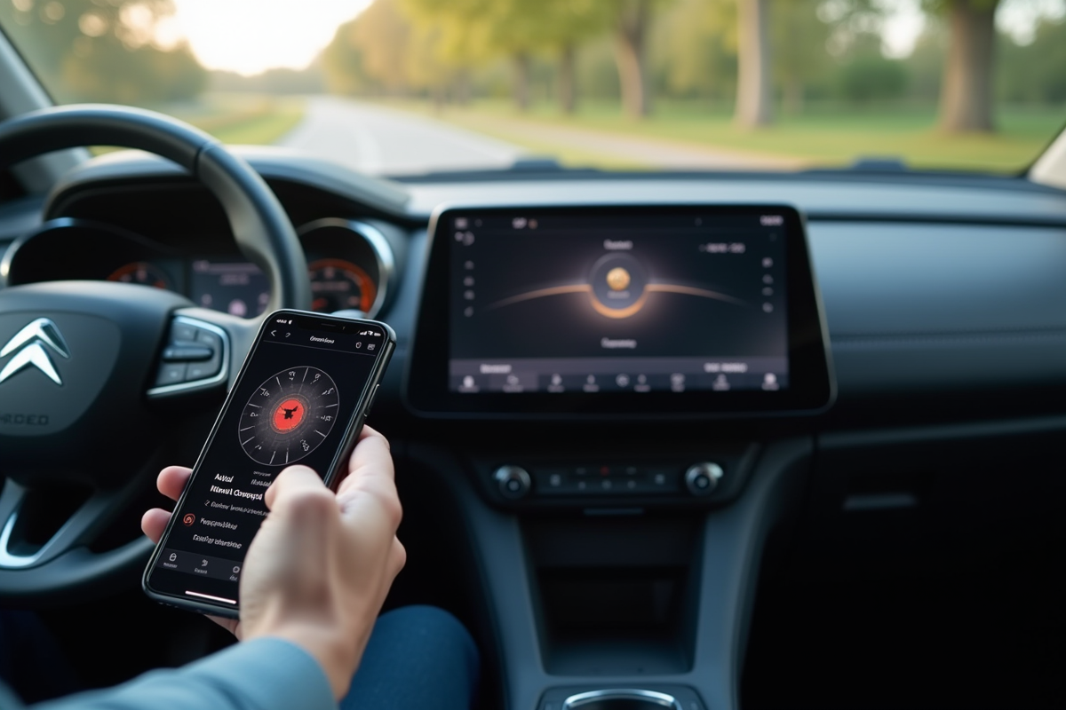 Smartphone connecté à l'écran tactile Citroën en journée
