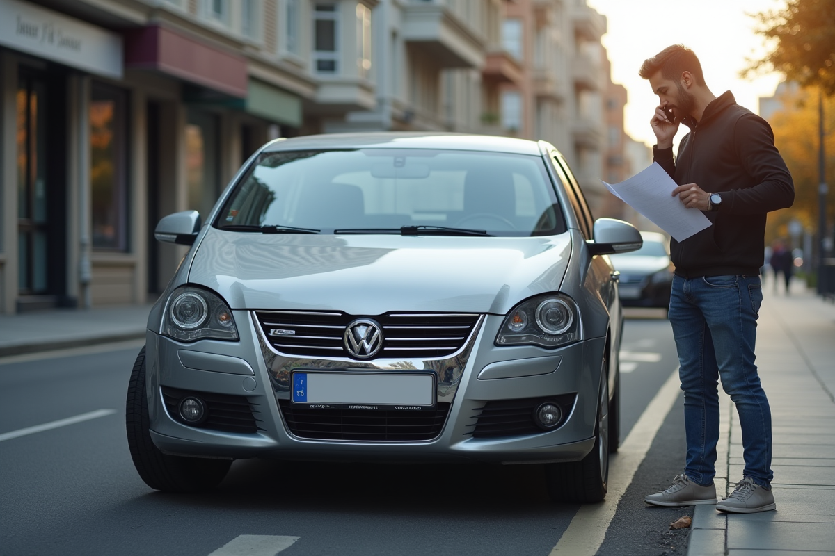 Voiture endommagée et personne appelant avec papiers d