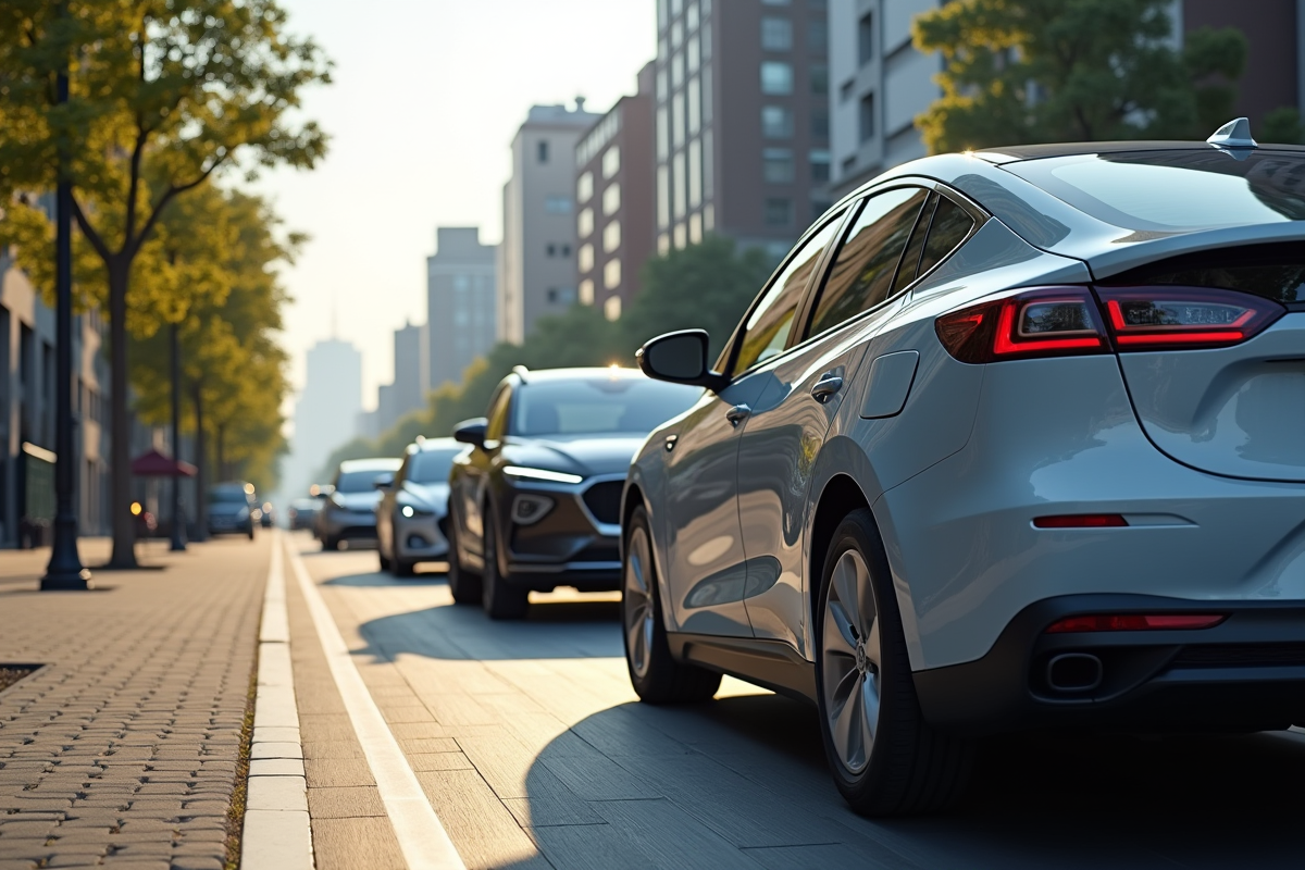 Voitures hybrides en ville avec indicateur de charge en mouvement